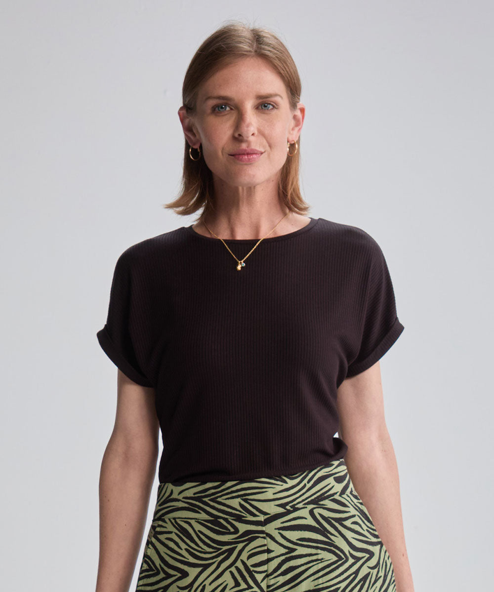 POLO MANGA CORTA RIB VISCOSA NEGRO PV25