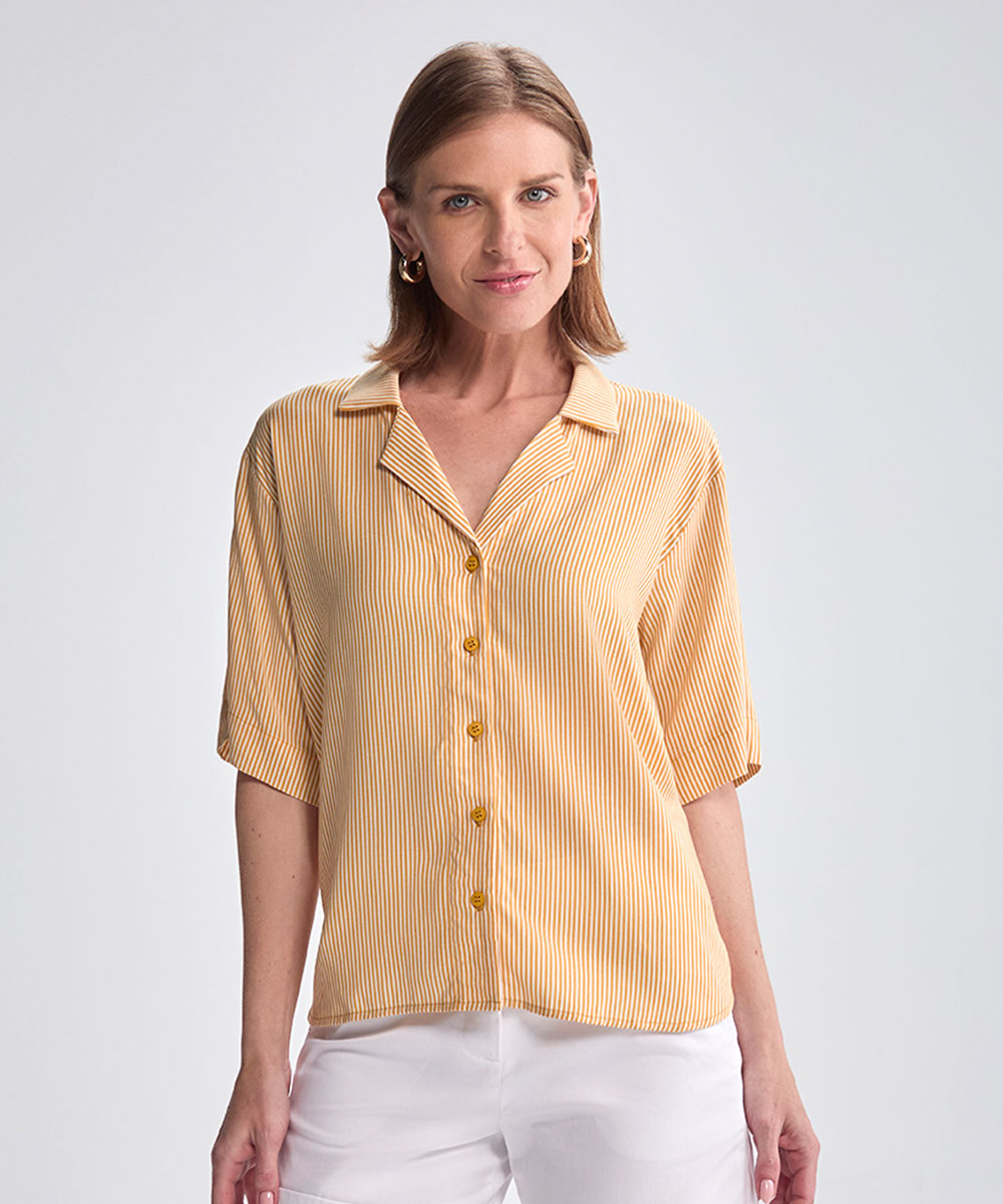BLUSA MANGA CORTA CHALIS CURRY CON RAYAS PV25