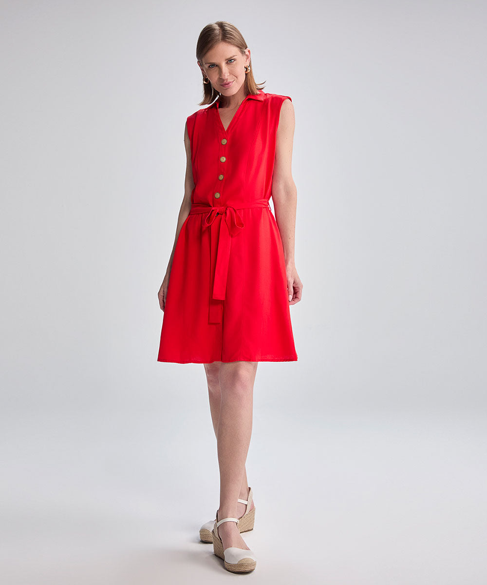 VESTIDO MANGA CERO CORTO RAYON ROJO PV25