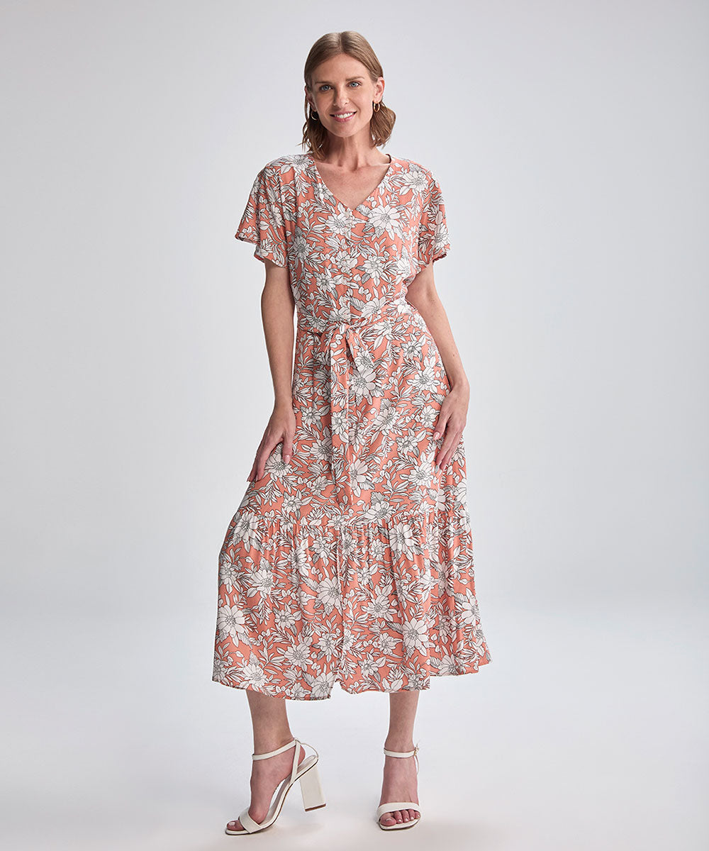 VESTIDO MANGA CORTA MIDI CHALIS MELON ESTAMPADO PV25