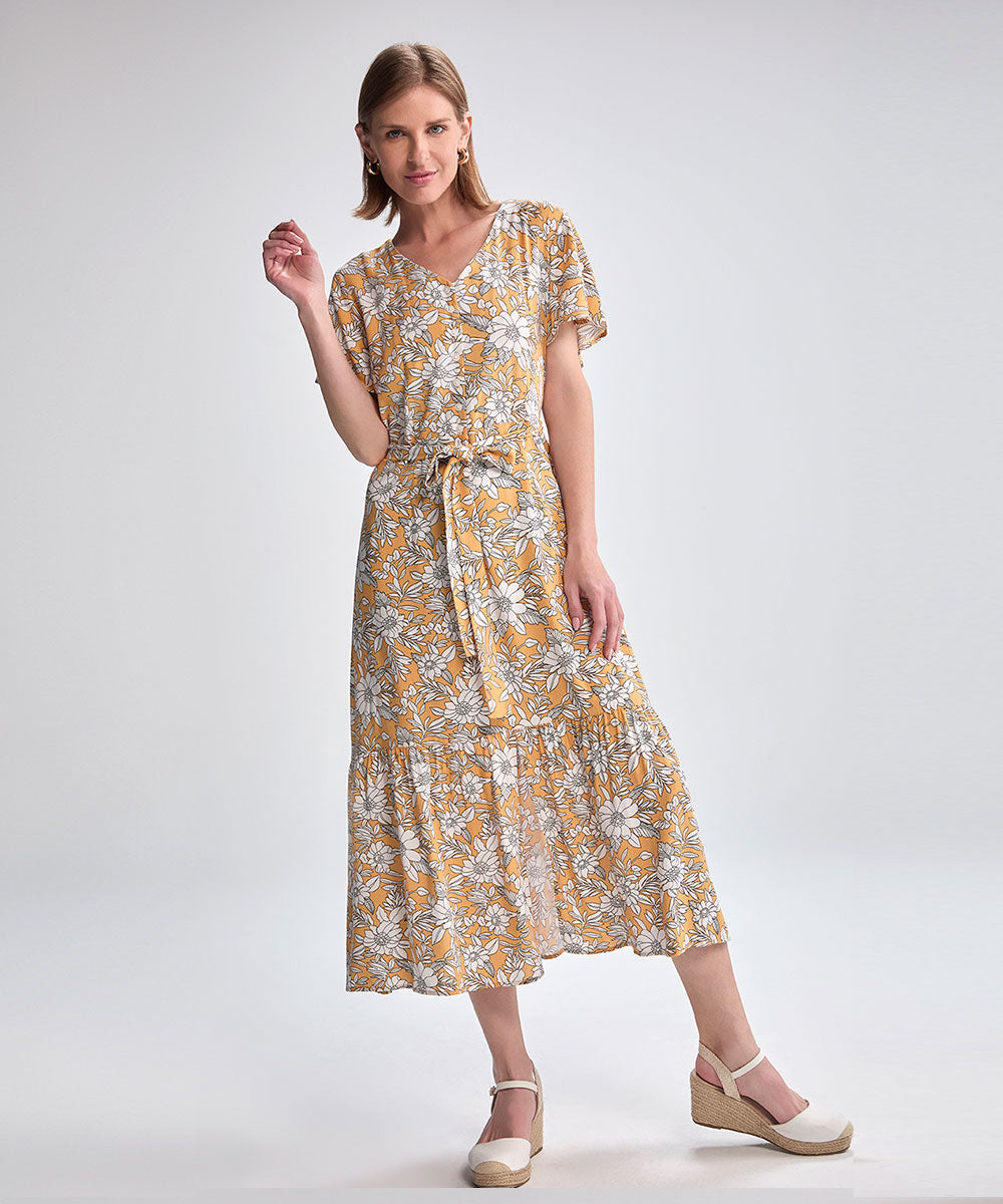 VESTIDO MANGA CORTA MIDI CHALIS MAIZ ESTAMPADO PV25