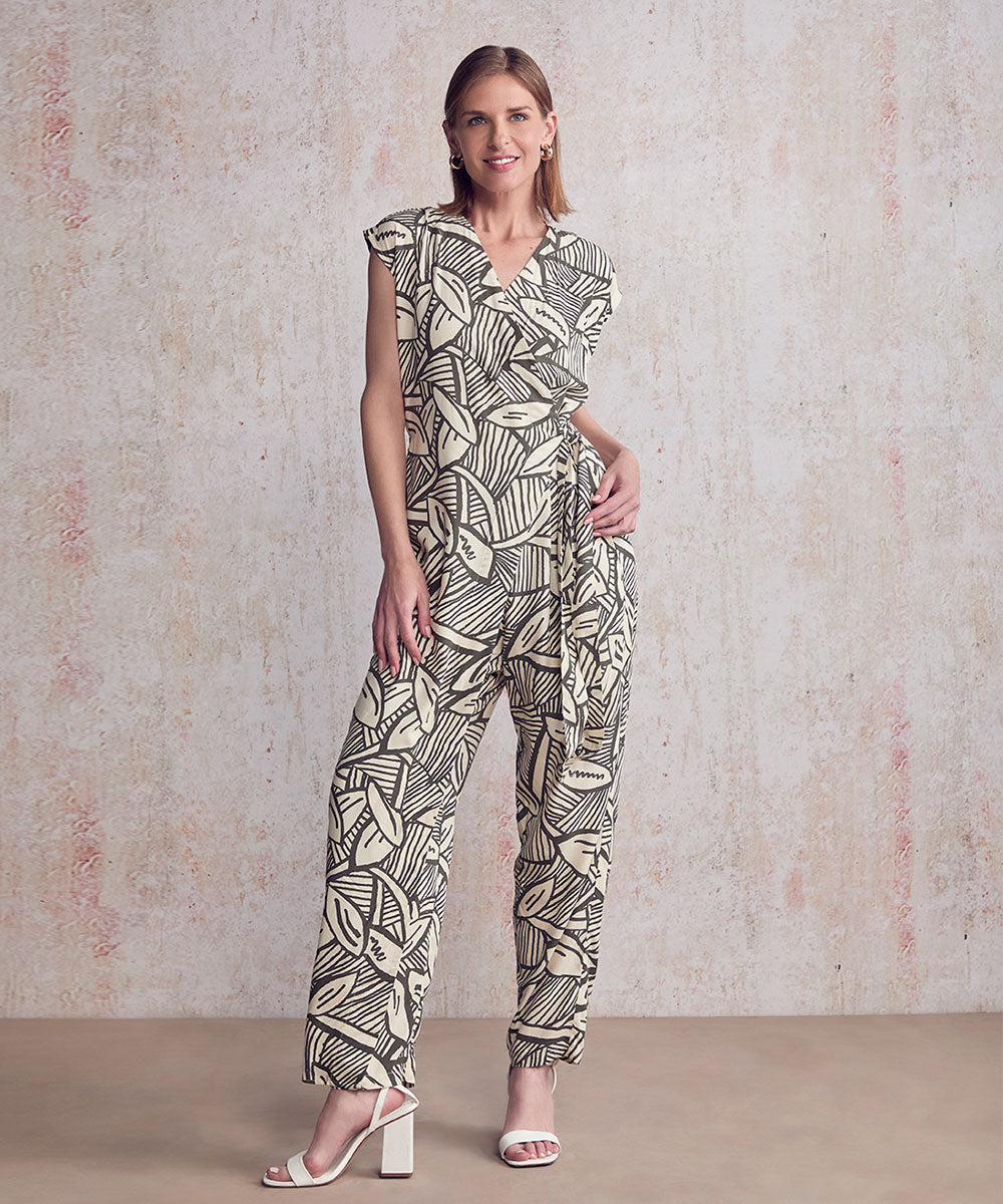 ENTERIZO ENVOLVENTE MANGA CORTA CHALIS NEGRO ESTAMPADO PV25