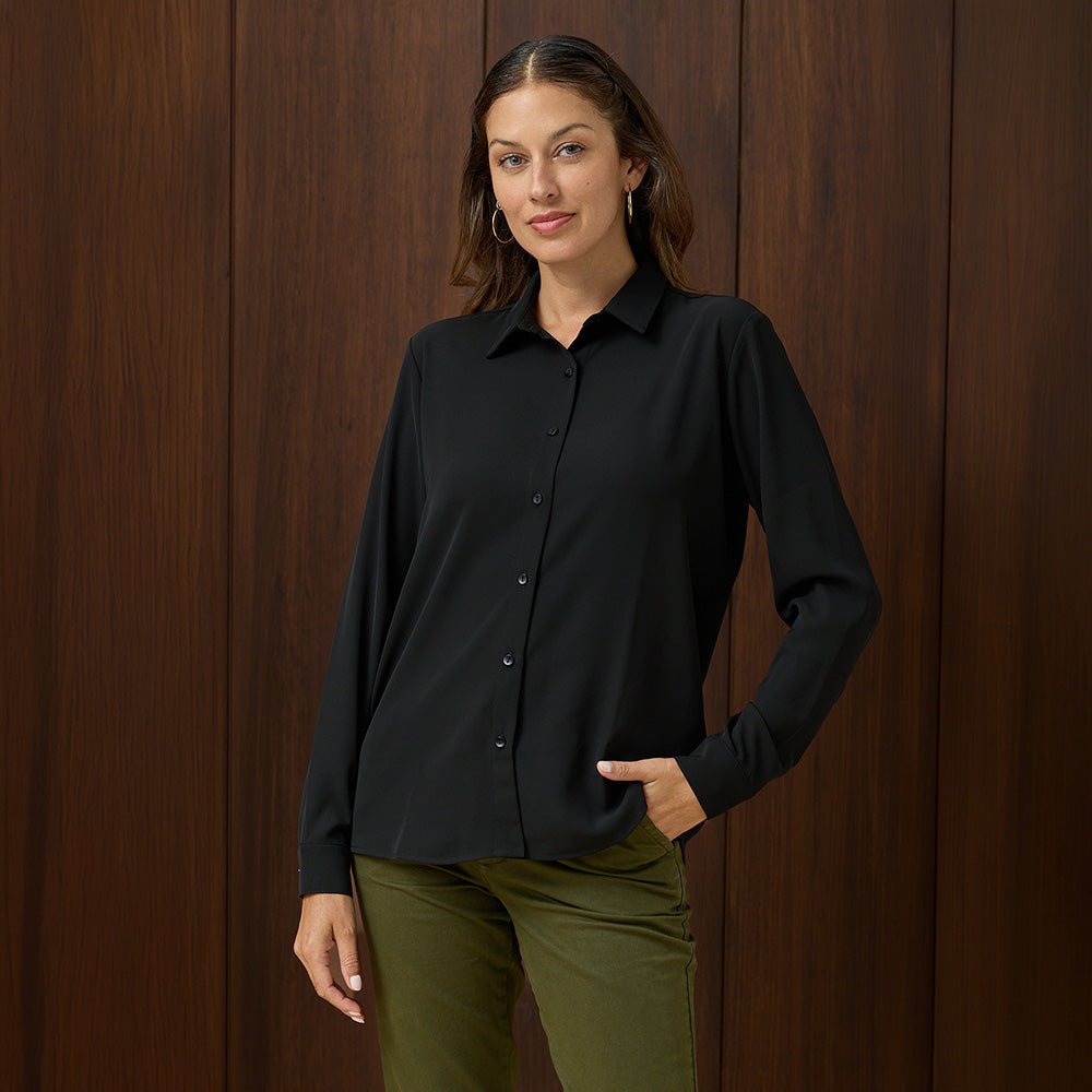 BLUSA MANGA LARGA GASA CUELLO REGULAR NEGRO
