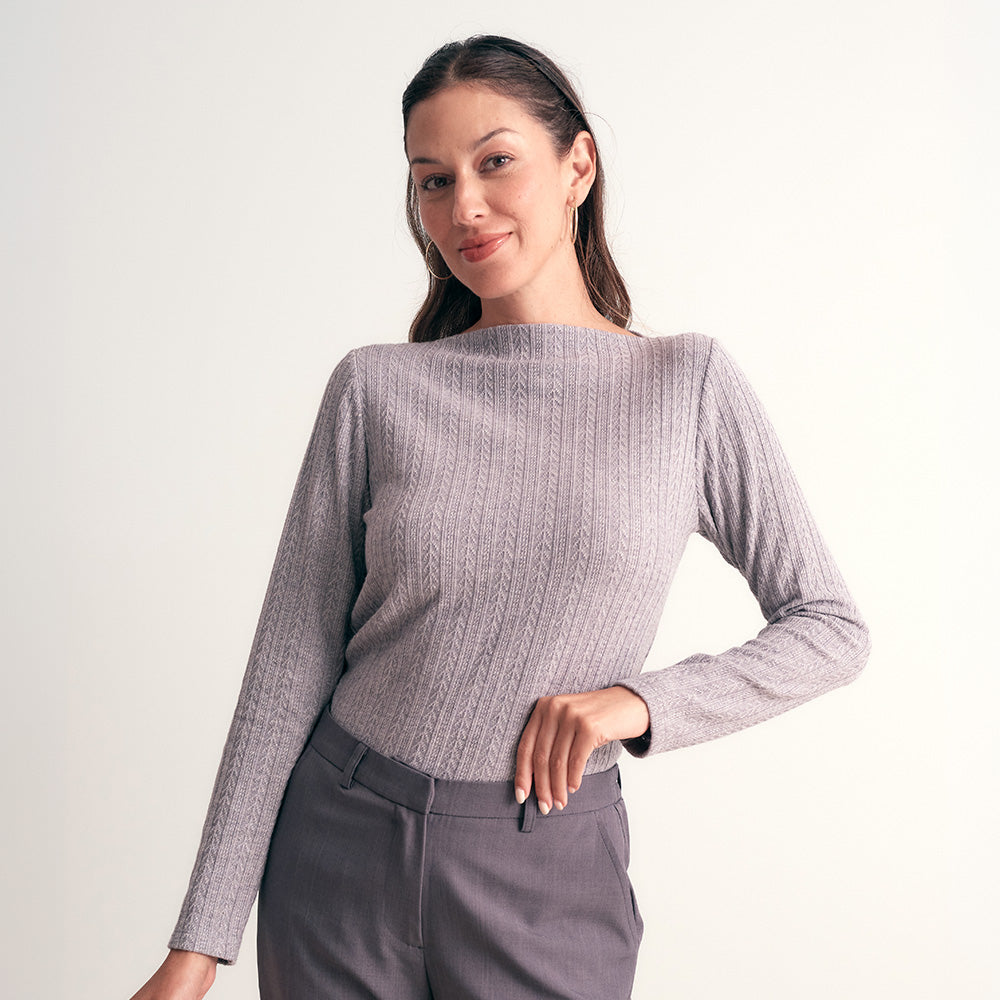POLO MANGA LARGA RIB AFELPADO ESCOTE OJAL GRIS