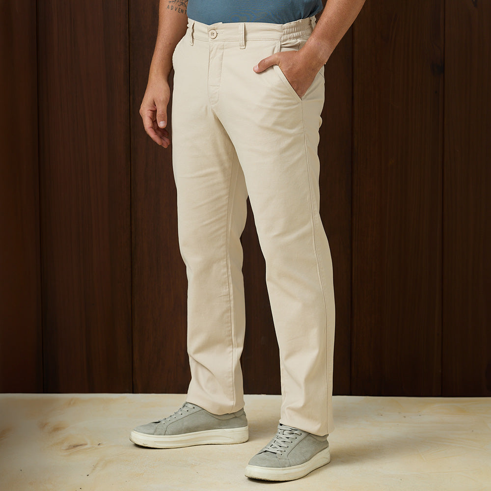PANTALON DRILL BROKEN FLAT FRONT CON ELASTICO EN LATERALES CLASICO ARENA
