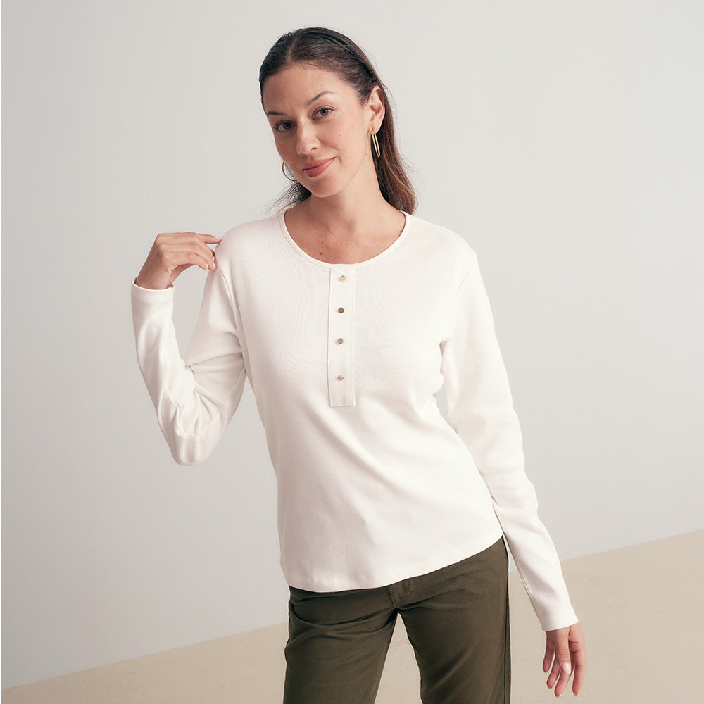 POLO MANGA LARGA RIB CUELLO HENLEY HUESO