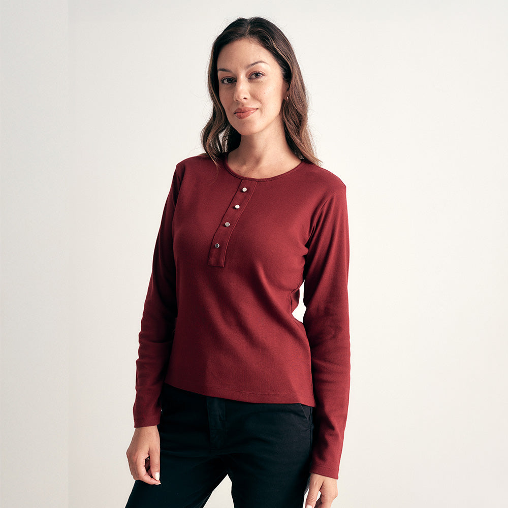 POLO MANGA LARGA RIB CUELLO HENLEY GRANATE
