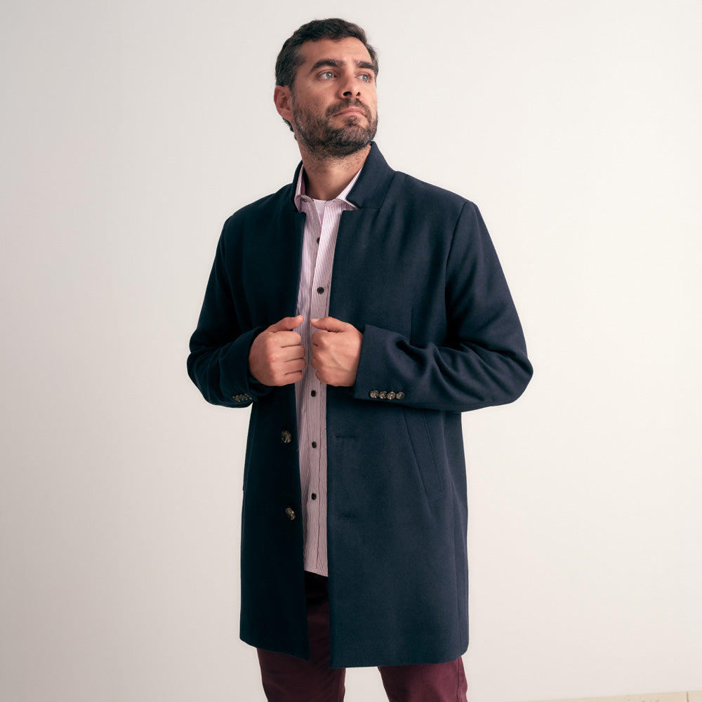 ABRIGO LARGO LOOK PAÑO AZUL NOCHE