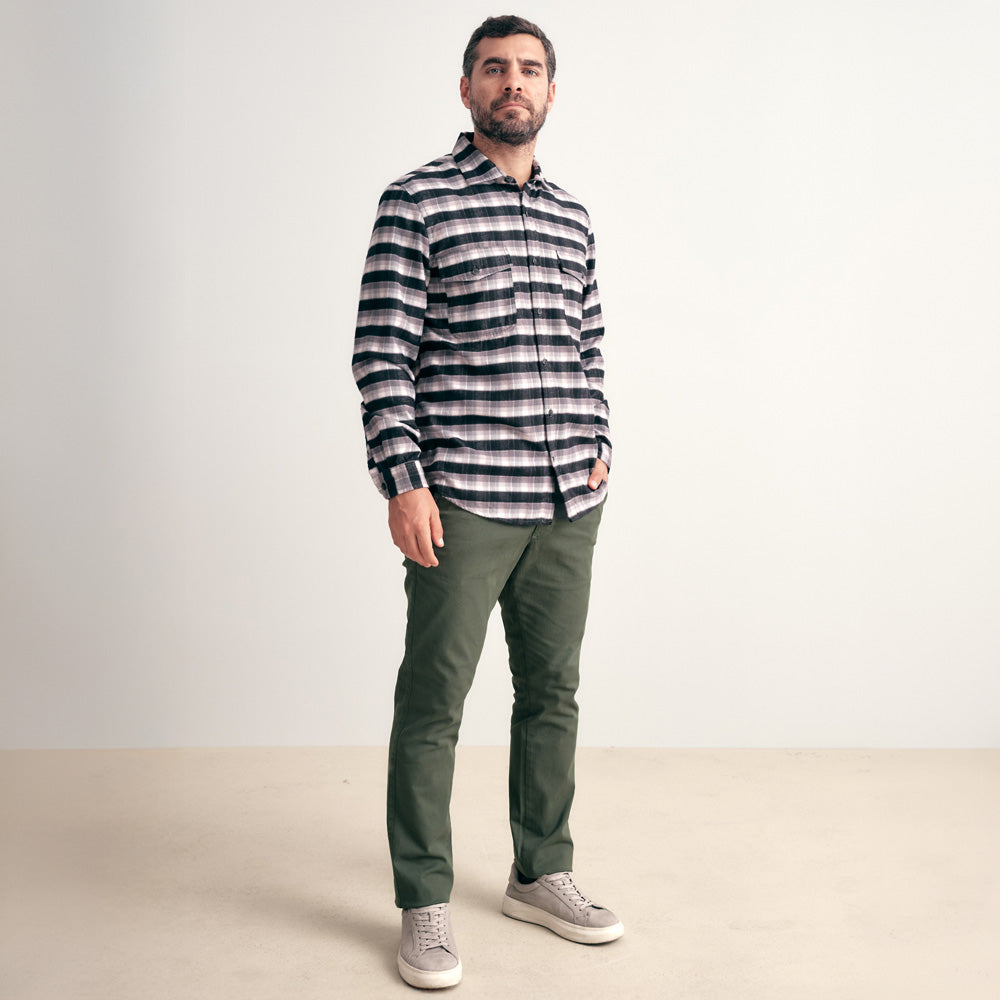 CAMISA FRANELA CUELLO SPREAD REGULAR FIT NEGRO CUADROS