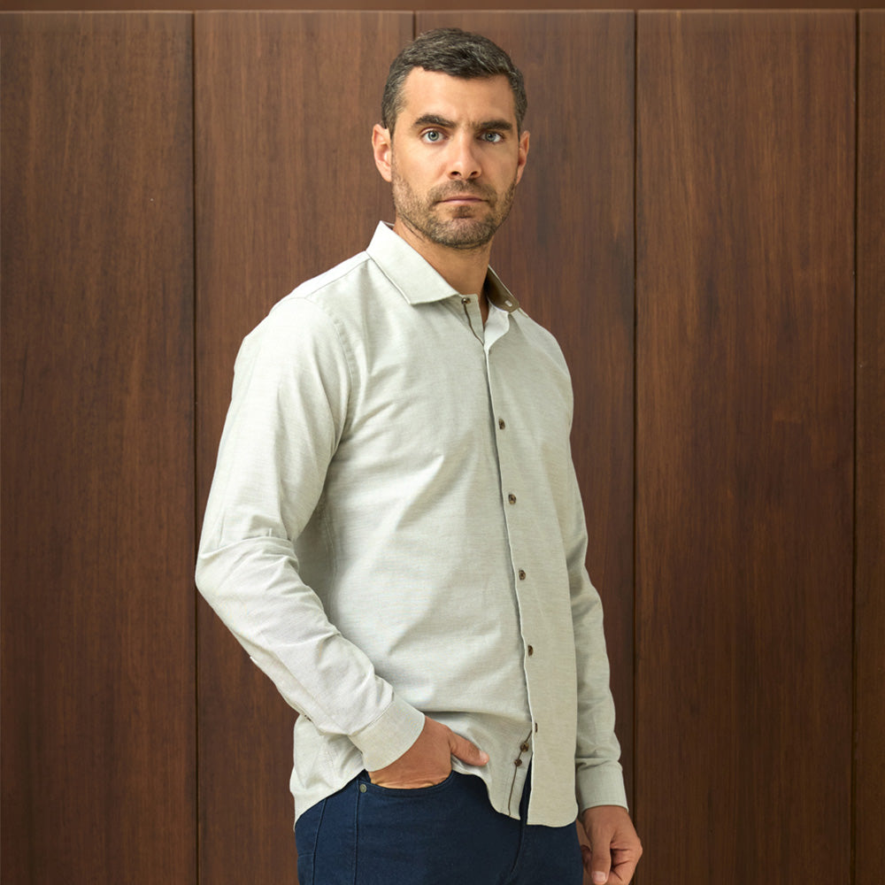 CAMISA MANGA LARGA CASUAL CUELLO SPREAD SLIM FIT VERDE