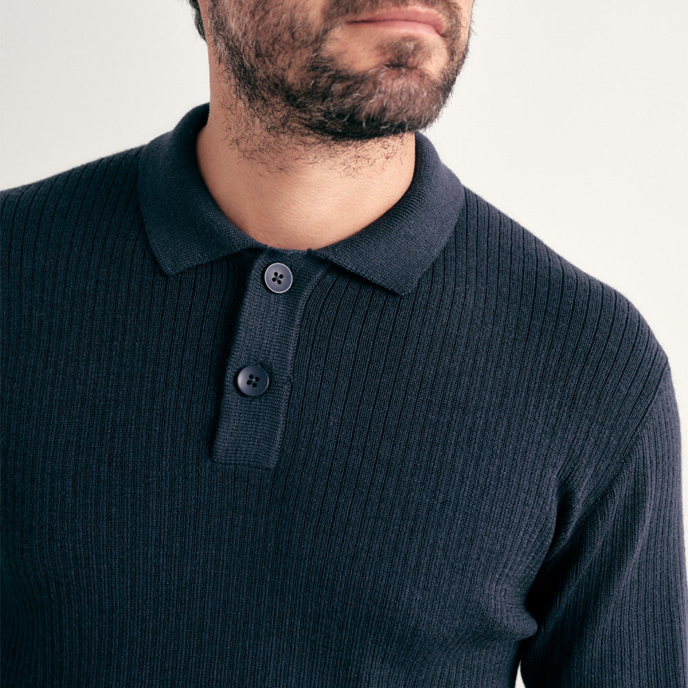 POLO MANGA LARGA TEJIDO CUELLO CAMISERO AZUL MARINO