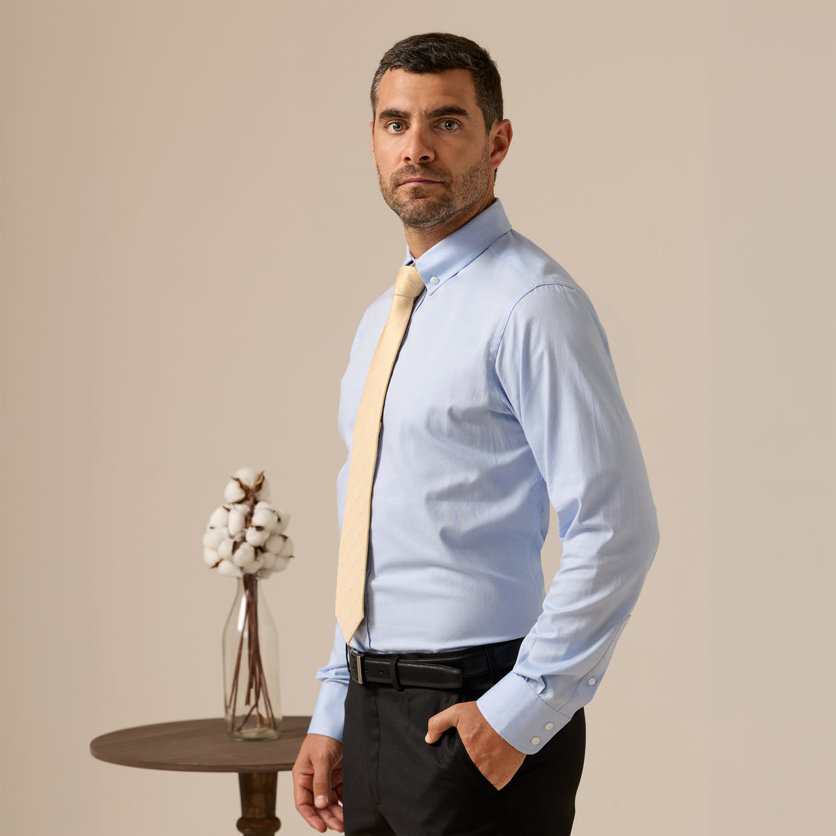 CAMISA MANGA LARGA DE VESTIR CUELLO BUTTON DOWN REGULAR FIT CELESTE TRAMADO OI26