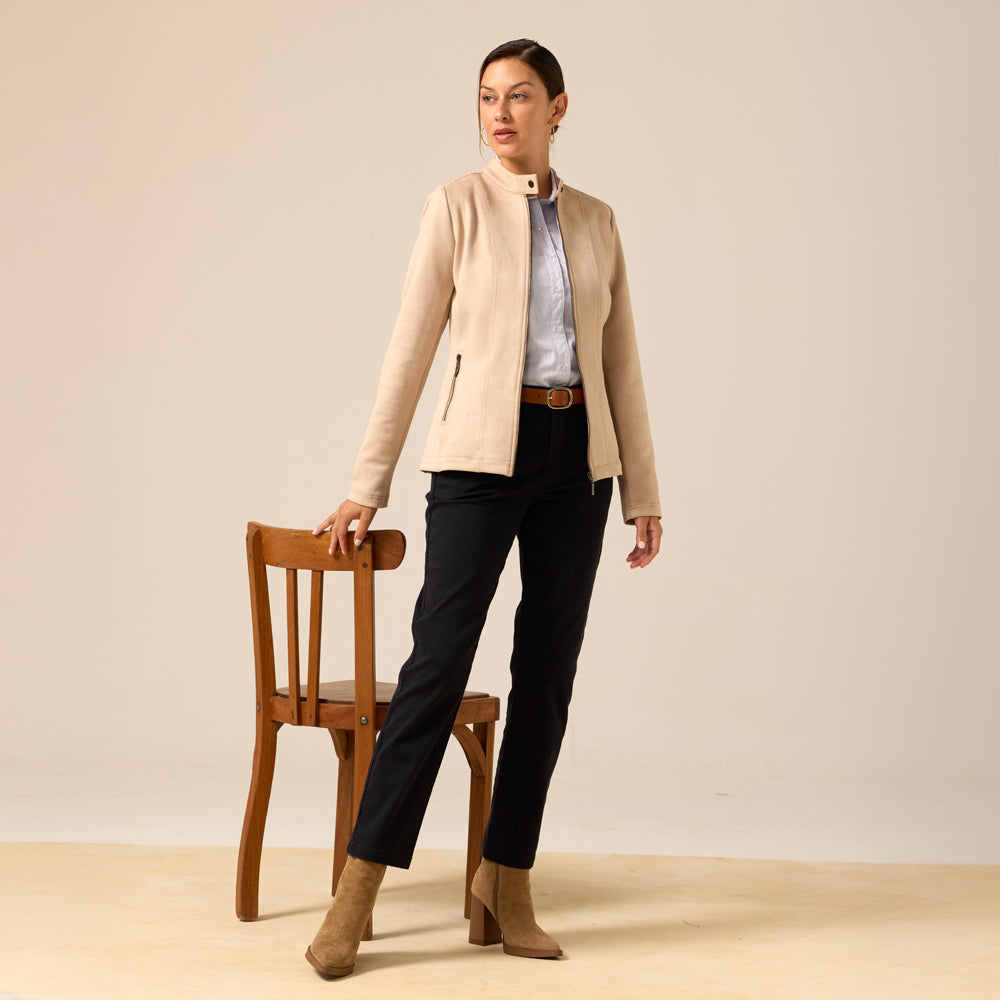 CASACA SUEDE DELANTERO CON CIERRE BEIGE