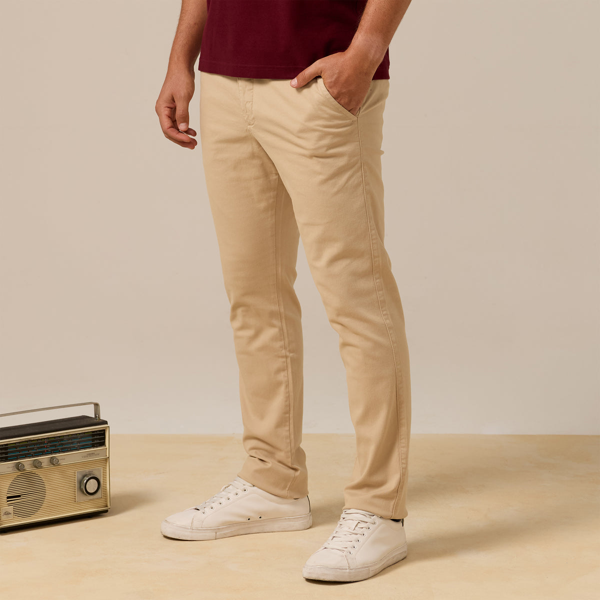PANTALON DRILL FLAT FRONT SLIM FIT BEIGE OI26