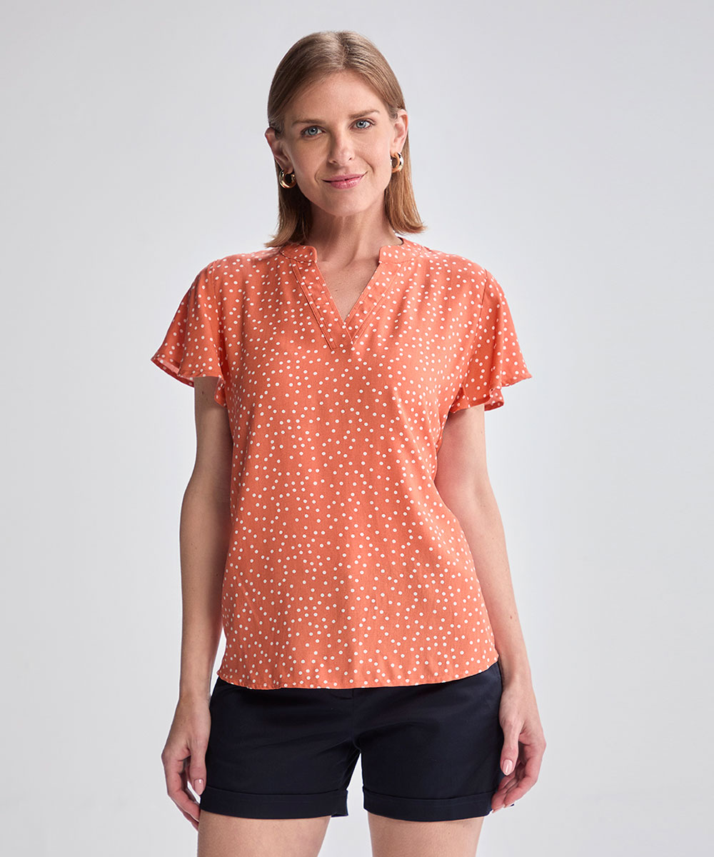 BLUSA MANGA CORTA CHALIS NARANJA ESTAMPADO PV25