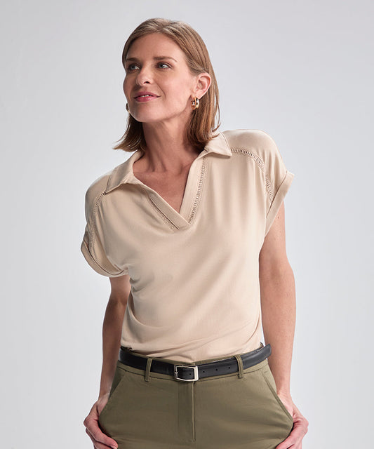 POLO MANGA CORTA VISCOSA BEIGE PV25