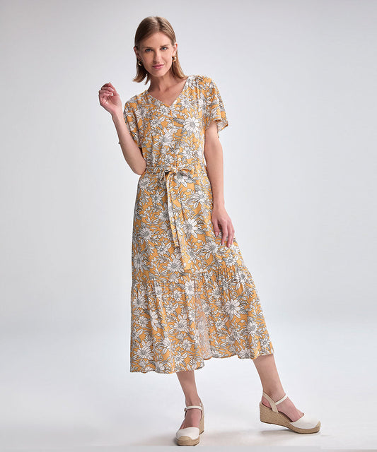 VESTIDO MANGA CORTA MIDI CHALIS MAIZ ESTAMPADO PV25