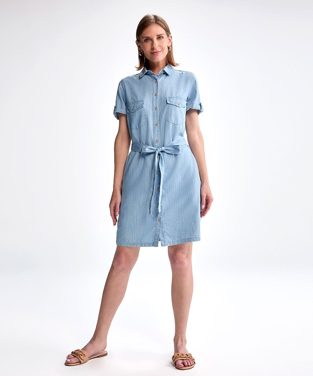 VESTIDO MANGA CORTA DENIM CELESTE PV25