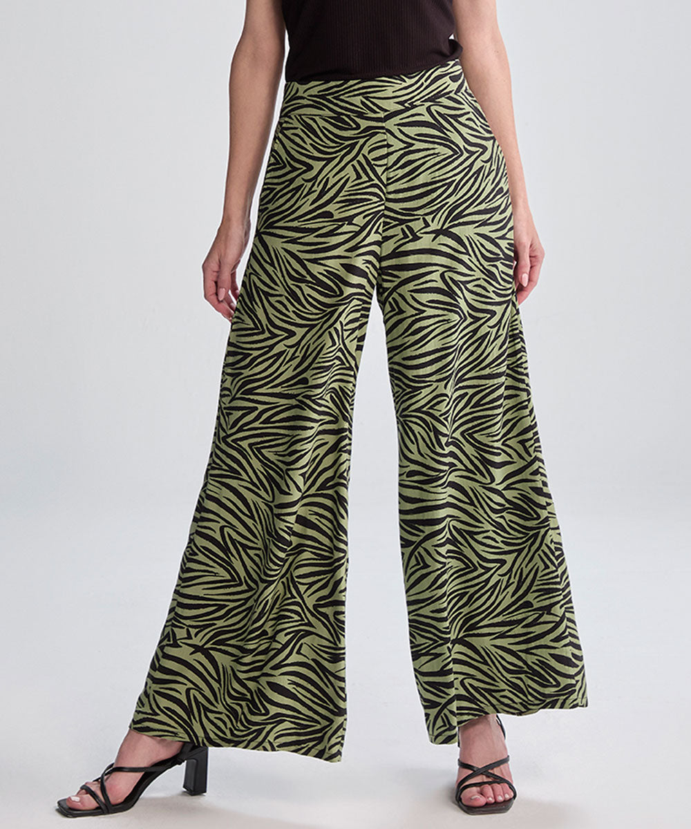 PALAZZO CHALIS BOTAPIE ANCHO CON ELASTICO EN LA ESPALDA VERDE ESTAMPADO PV25