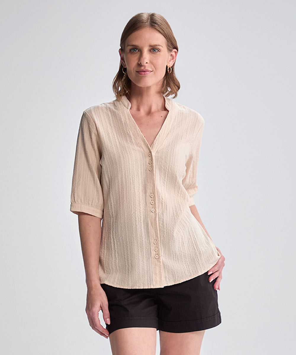 BLUSA SEER SUCKER BEIGE PV25