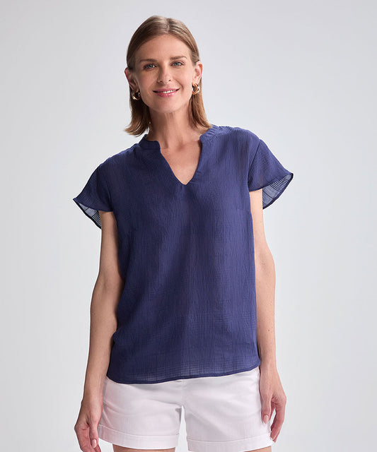 BLUSA MANGA CORTA NANZU LABRADO AZUL PV25