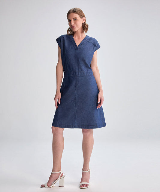 VESTIDO MANGA CORTA CAIDA DENIM AZUL PV25