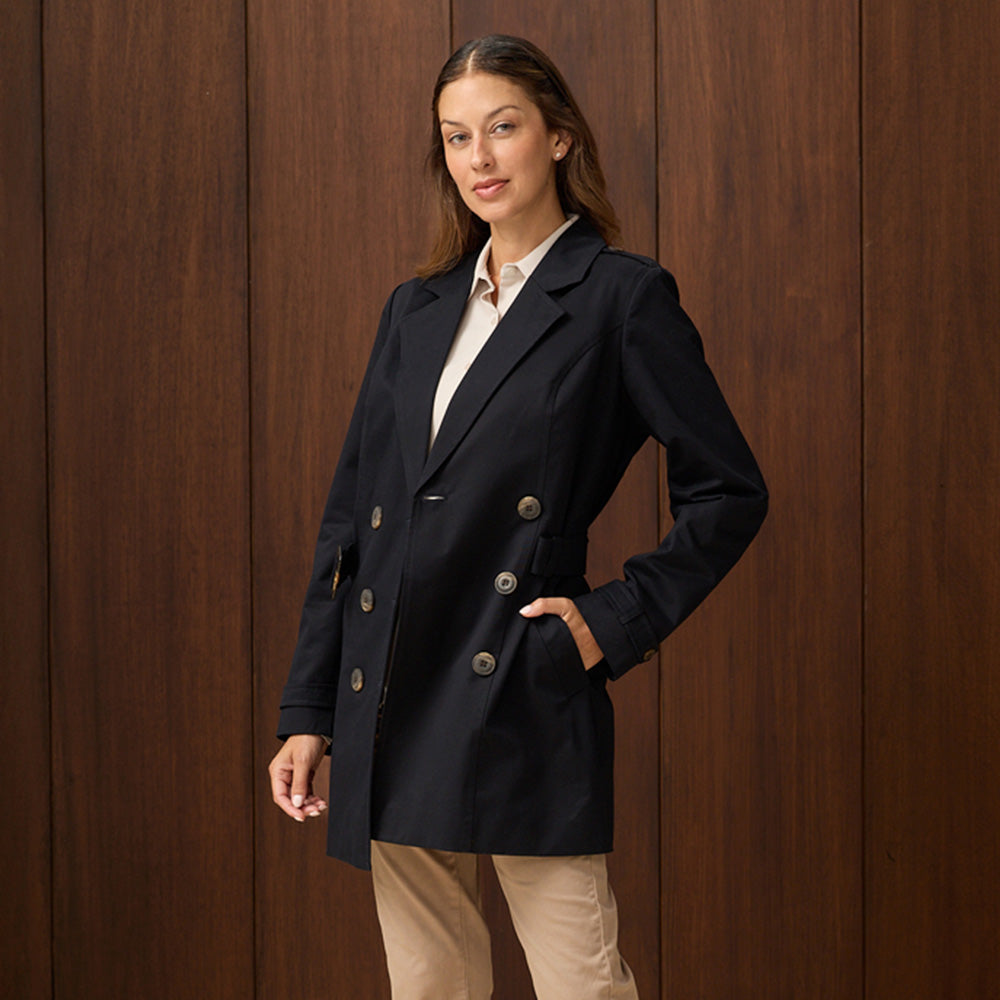 TRENCH COAT DRILL CON CORREA Y BOLSILLOS AZUL NOCHE