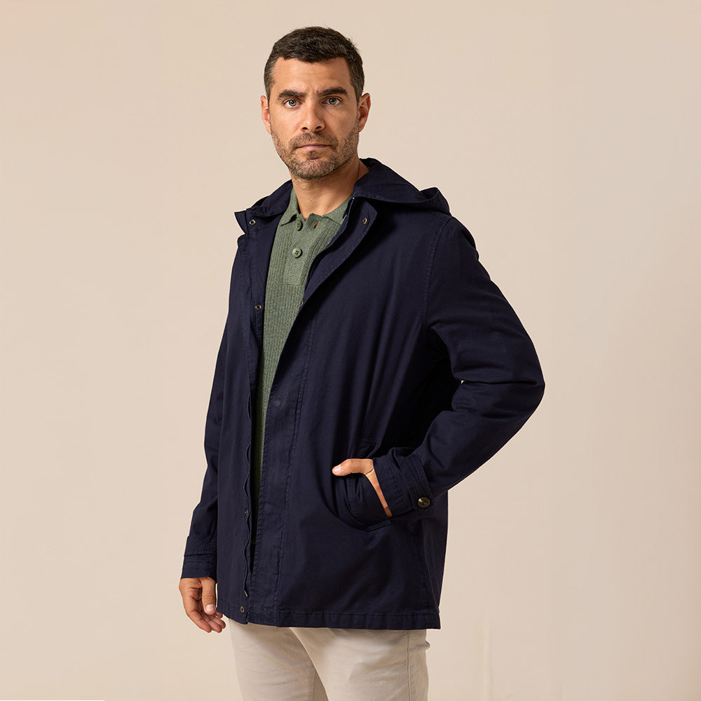 PARKA DRILL CON CAPUCHA REMOVIBLE AZUL MARINO