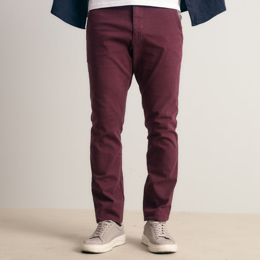 PANTALON DRILL FLAT FRONT SLIM FIT BORGOÑA