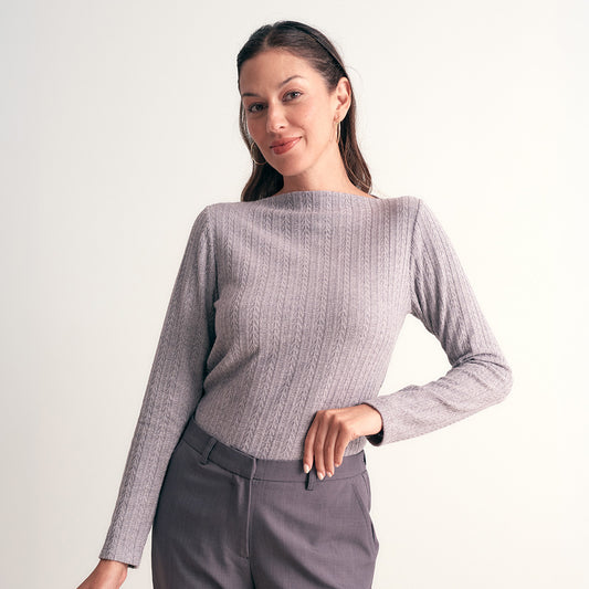 POLO MANGA LARGA RIB AFELPADO ESCOTE OJAL GRIS