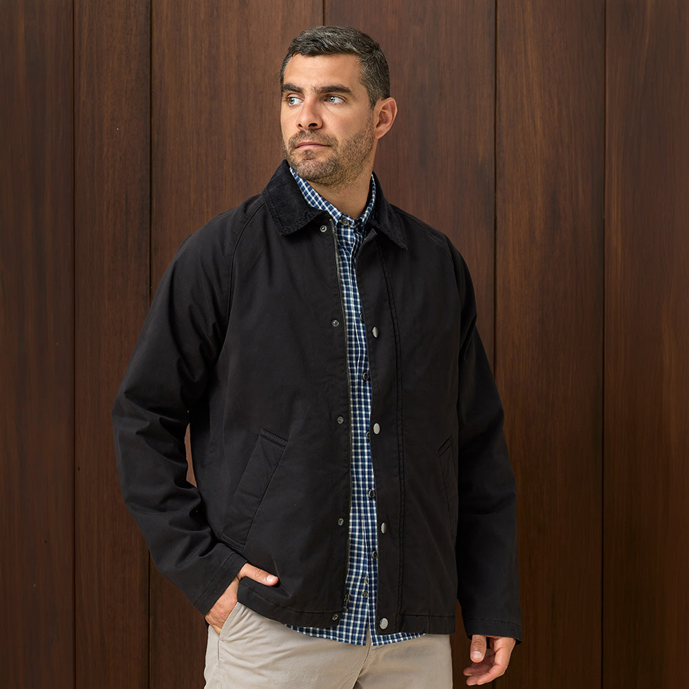 CASACA DRILL ACOLCHADO CUELLO CORDUROY NEGRO