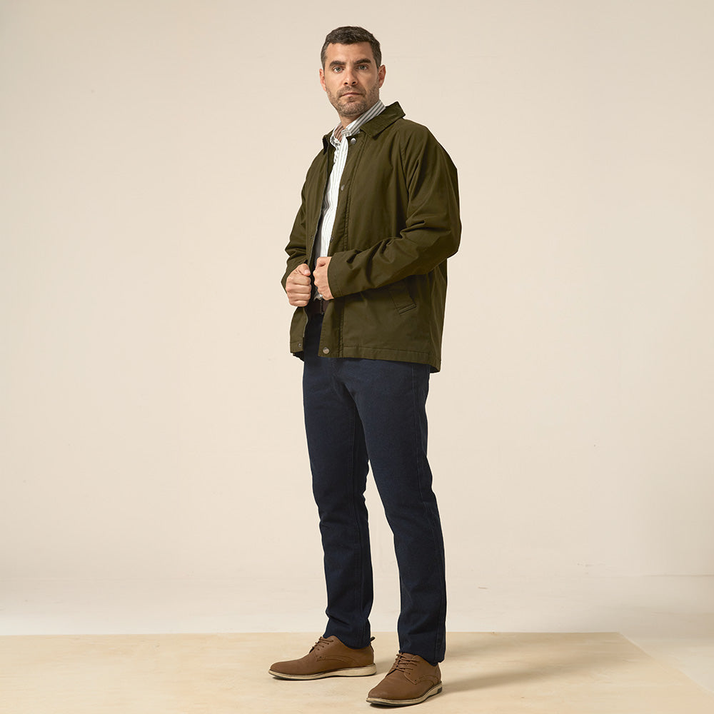 CASACA DRILL ACOLCHADO CUELLO CORDUROY VERDE MILITAR
