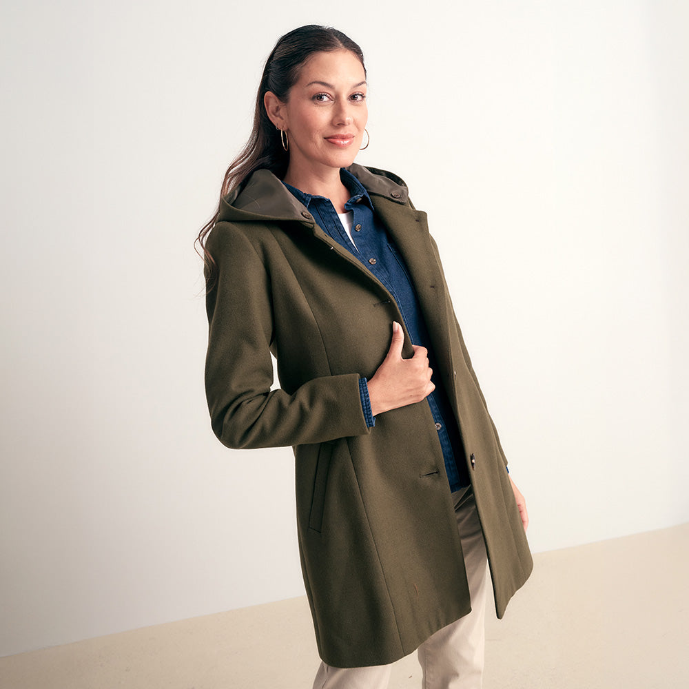 ABRIGO LOOK PAÑO CUELLO NERU CON CAPUCHA REMOVIBLE VERDE MILITAR