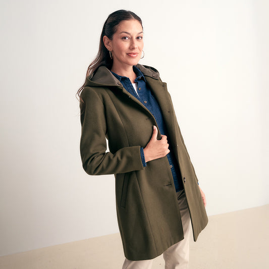 ABRIGO LOOK PAÑO CUELLO NERU CON CAPUCHA REMOVIBLE VERDE MILITAR