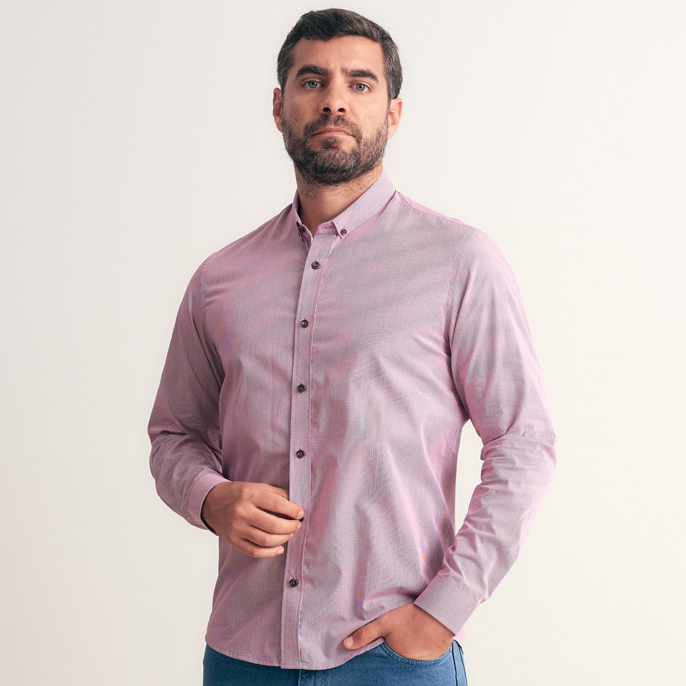 CAMISA CUELLO MICRO BUTTON DOWN SLIM FIT GUINDA A CUADROS