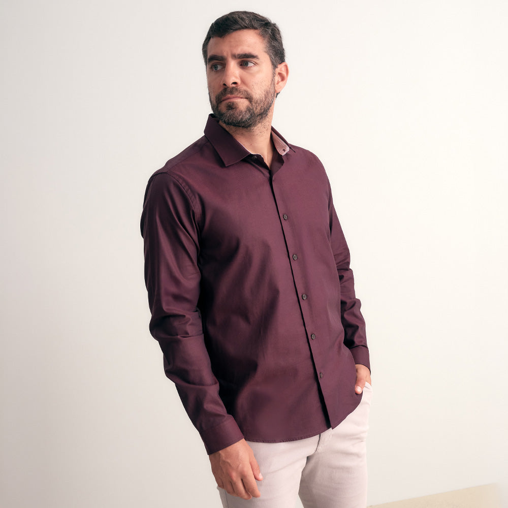 CAMISA CUELLO SPREAD SLIM FIT BORGOÑA