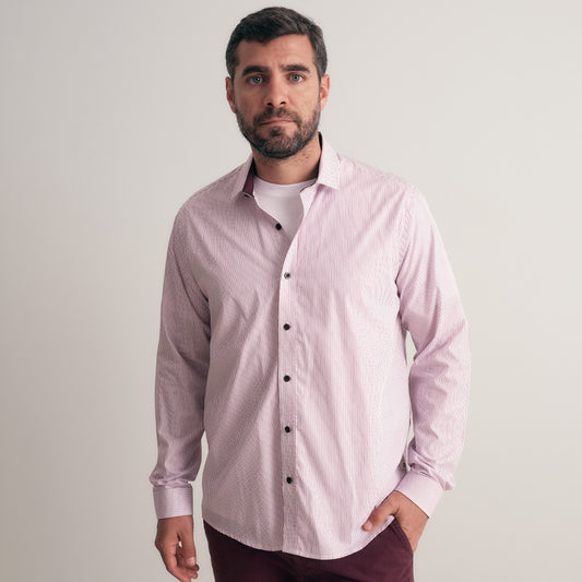 CAMISA CUELLO WIDE SPREAD REGULAR FIT GUINDA C/RAYAS