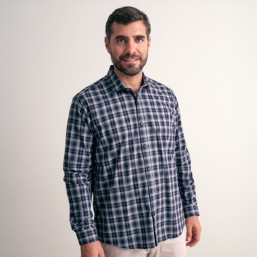 CAMISA CUELLO WIDE SPREAD REGULAR FIT AZUL CUADROS