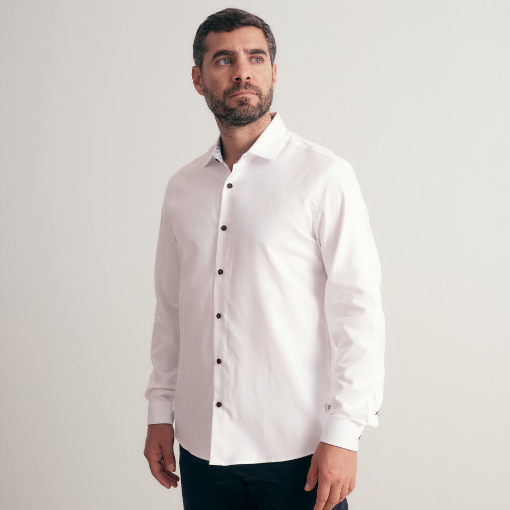 CAMISA CLASICA CUELLO SPREAD REGULAR FIT BLANCO TRAMADO