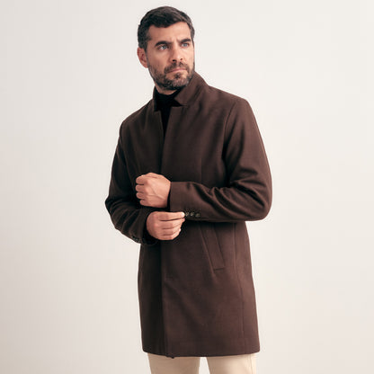 ABRIGO LARGO LOOK PAÑO MARRON