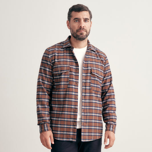CAMISA FRANELA CUELLO SPREAD REGULAR FIT MARRON CUADROS