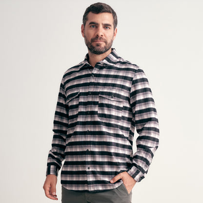 CAMISA FRANELA CUELLO SPREAD REGULAR FIT NEGRO CUADROS