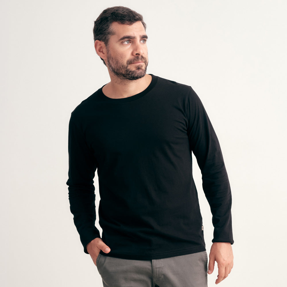 POLO MANGA LARGA BASICO CUELLO REDONDO NEGRO