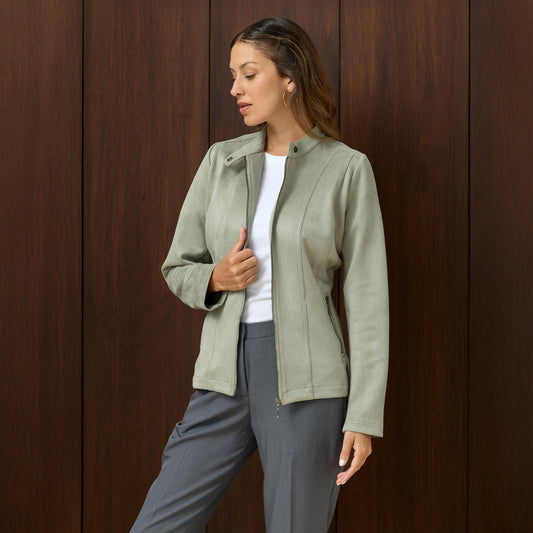 CASACA SUEDE DELANTERO CON CIERRE VERDE CLARO