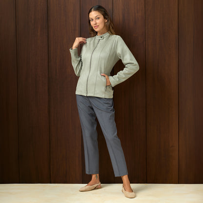 CASACA SUEDE DELANTERO CON CIERRE VERDE CLARO